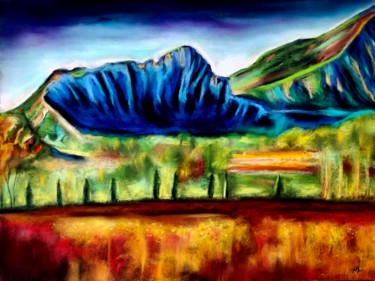 Peinture intitulée "Pic Saint Loup bleu" par Anne Brigaud, Œuvre d'art originale, Pastel