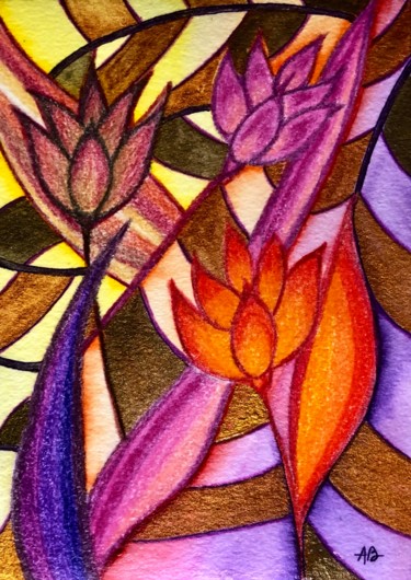 Pintura intitulada "Trois lotus" por Anne Brigaud, Obras de arte originais, Lápis