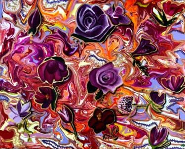 Peinture intitulée "Fleurs mauves sur f…" par Anne Brigaud, Œuvre d'art originale, Acrylique