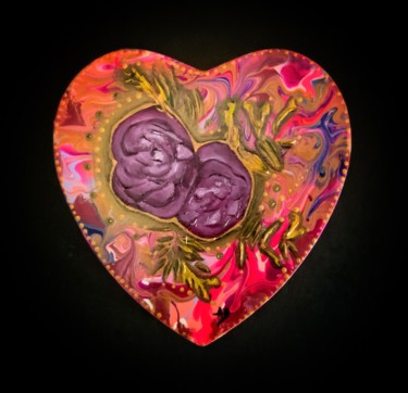 Peinture intitulée "Cœur en fleurs roses" par Anne Brigaud, Œuvre d'art originale, Acrylique