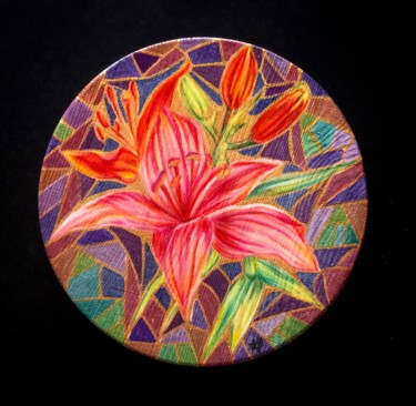 Peinture intitulée "Fleur en mosaïque" par Anne Brigaud, Œuvre d'art originale, Crayon
