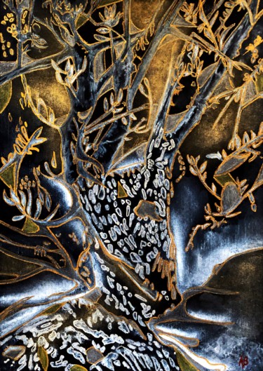 Peinture intitulée "Tronc d’or et d’arg…" par Anne Brigaud, Œuvre d'art originale, Crayon