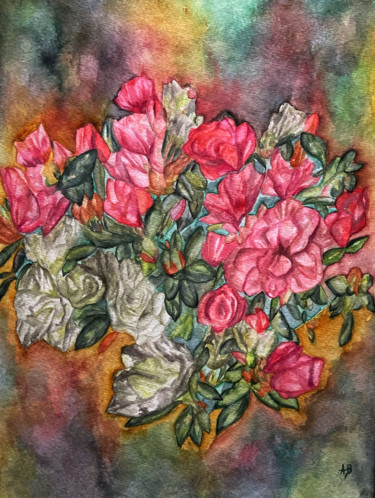 Painting titled "Le bouquet" by Anne Brigaud, Original Artwork, Watercolor