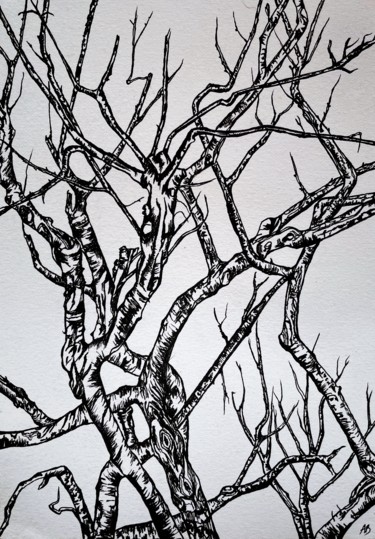 Painting titled "Branchages d’hiver" by Anne Brigaud, Original Artwork, Marker
