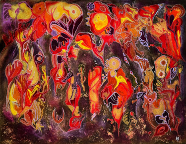 Malerei mit dem Titel "Fleurs grimpantes" von Anne Brigaud, Original-Kunstwerk, Acryl