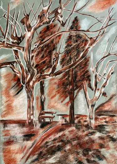 Painting titled "Forêt sanguine" by Anne Brigaud, Original Artwork, Charcoal