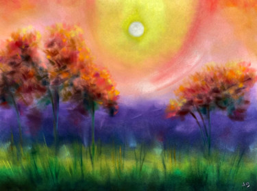 Painting titled "Trois arbres au sol…" by Anne Brigaud, Original Artwork, Pastel