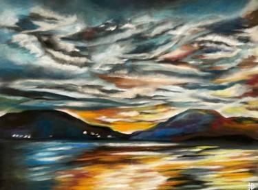 Peinture intitulée "Montagnes au coucha…" par Anne Brigaud, Œuvre d'art originale, Pastel