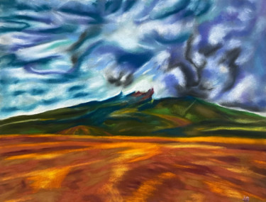 Peinture intitulée "Montagne aux nuages…" par Anne Brigaud, Œuvre d'art originale, Pastel