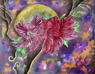 Peinture intitulée "Trio de fleurs rose…" par Anne Brigaud, Œuvre d'art originale, Aquarelle