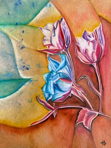 Peinture intitulée "Trio de fleurs viol…" par Anne Brigaud, Œuvre d'art originale, Crayon