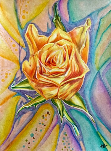Peinture intitulée "Rose aux oreilles j…" par Anne Brigaud, Œuvre d'art originale, Crayon
