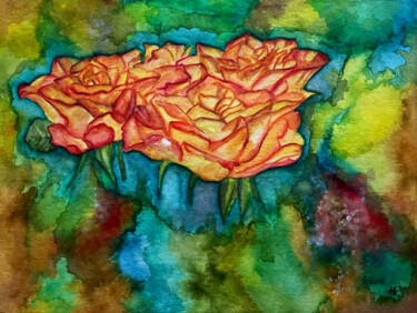 绘画 标题为“Quatuor de roses” 由Anne Brigaud, 原创艺术品, 水彩