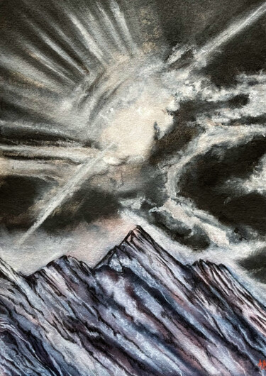 Schilderij getiteld "Montagne noire sur…" door Anne Brigaud, Origineel Kunstwerk, Aquarel