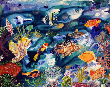 Painting titled "Aquarium" by Anne Brigaud, Original Artwork, Acrylic