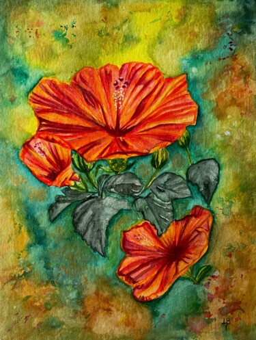 Peinture intitulée "Hibiscus #1" par Anne Brigaud, Œuvre d'art originale, Aquarelle