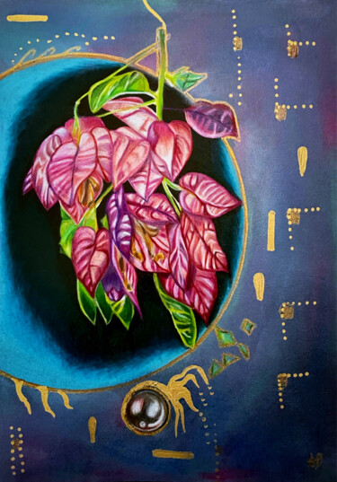 Peinture intitulée "Médaillon de fleurs…" par Anne Brigaud, Œuvre d'art originale, Crayon