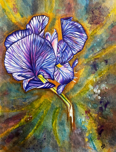 Peinture intitulée "Premiers iris #2" par Anne Brigaud, Œuvre d'art originale, Aquarelle