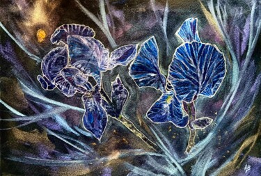 Painting titled "Premiers iris #1" by Anne Brigaud, Original Artwork, Watercolor