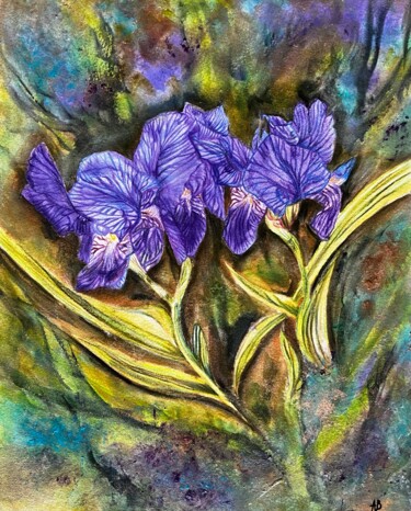 Painting titled "Premiers iris #3" by Anne Brigaud, Original Artwork, Watercolor
