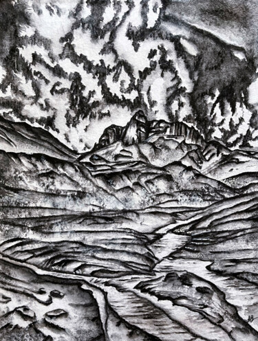 Peinture intitulée "Alpes #3" par Anne Brigaud, Œuvre d'art originale, Graphite
