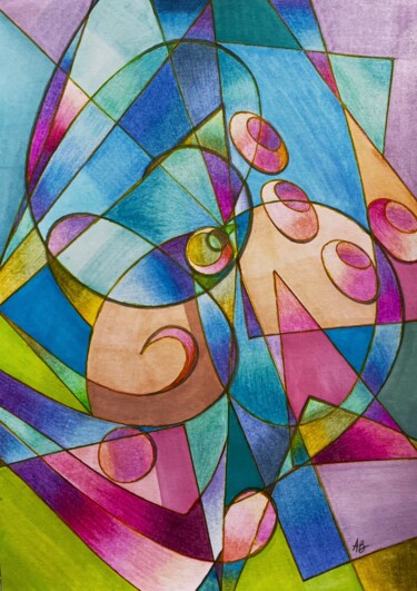Peinture intitulée "Dégéométrie #71" par Anne Brigaud, Œuvre d'art originale, Crayon