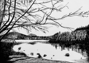 Peinture intitulée "Lac d’Auvergne #2" par Anne Brigaud, Œuvre d'art originale, Encre