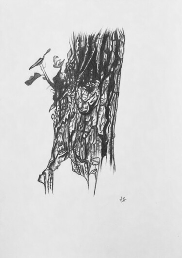 Peinture intitulée "L’arbre noir" par Anne Brigaud, Œuvre d'art originale, Graphite