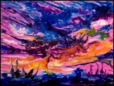Peinture intitulée "Ciel rose et mauve" par Anne Brigaud, Œuvre d'art originale