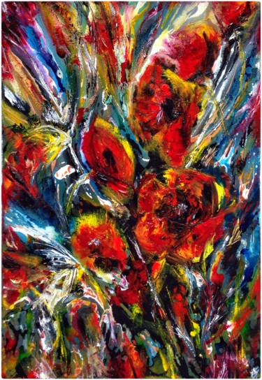 Painting titled "Coquelicots en brou…" by Anne Brigaud, Original Artwork