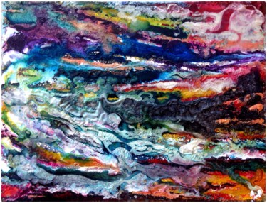 Peinture intitulée "La vague au rocher…" par Anne Brigaud, Œuvre d'art originale