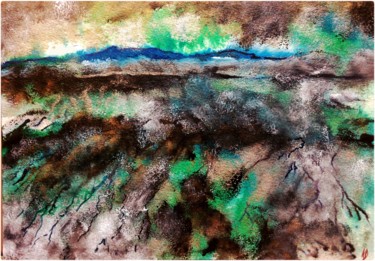 Peinture intitulée "Montagne bleue aux…" par Anne Brigaud, Œuvre d'art originale