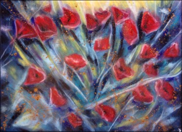 Painting titled "En bleu et rouge" by Anne Brigaud, Original Artwork, Pastel