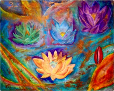Schilderij getiteld "Zen lotus" door Anne Brigaud, Origineel Kunstwerk, Pastel