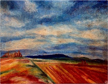 Peinture intitulée "Les champs rouges" par Anne Brigaud, Œuvre d'art originale