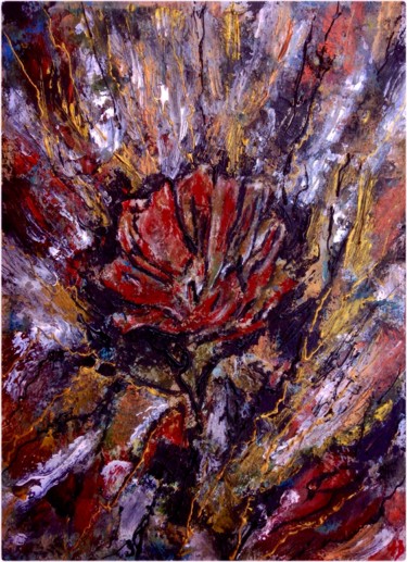 Painting titled "Rouge, à peine éclo…" by Anne Brigaud, Original Artwork