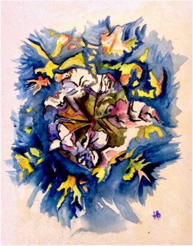 Peinture intitulée "Coeur de myosotis" par Anne Brigaud, Œuvre d'art originale
