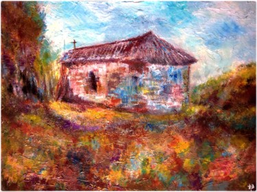 Peinture intitulée "L'église perdue" par Anne Brigaud, Œuvre d'art originale