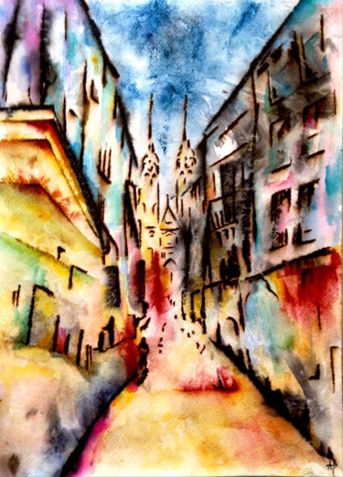 Картина под названием "Rue des Gras" - Anne Brigaud, Подлинное произведение искусства