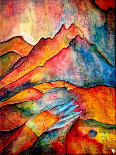 Painting titled "Montagnes multicolo…" by Anne Brigaud, Original Artwork