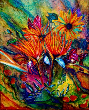 Painting titled "Bouquet multicolore" by Anne Brigaud, Original Artwork