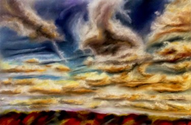 Painting titled "Essaim de nuages" by Anne Brigaud, Original Artwork