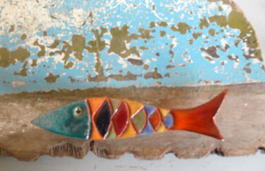 Sculpture titled "poisson multicolore…" by Anne Cabon, Original Artwork, Clay