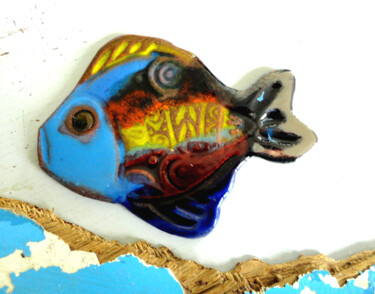 Sculpture titled "poisson en faïence…" by Anne Cabon, Original Artwork, Clay