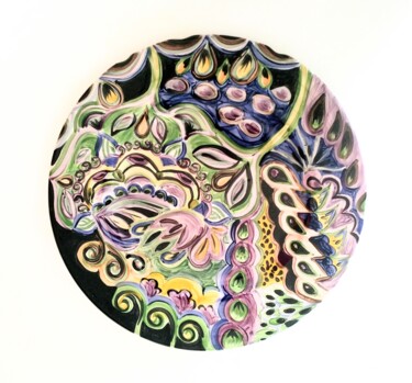 Scultura intitolato "Assiette en faïence…" da Anne Cabon, Opera d'arte originale, Ceramica