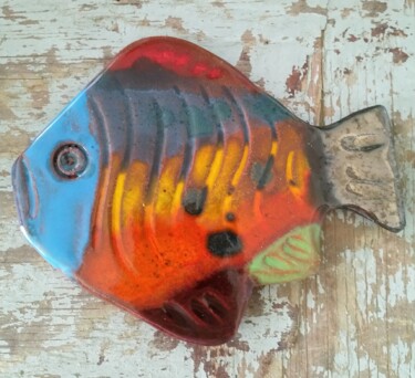 Sculpture titled "Poisson exotique 006" by Anne Cabon, Original Artwork, Ceramics