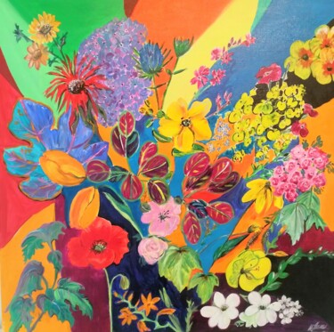 Peinture intitulée "Fleurs 2A sur toile" par Anne Cabon, Œuvre d'art originale, Acrylique