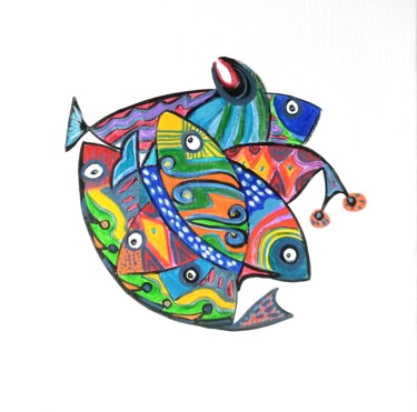 Peinture intitulée "Poissons003" par Anne Cabon, Œuvre d'art originale, Acrylique