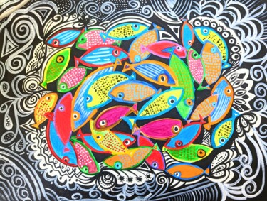 Painting titled "poisson 006" by Anne Cabon, Original Artwork, Acrylic