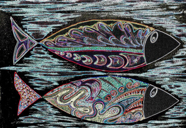 Pintura titulada "poissons effet brod…" por Anne Cabon, Obra de arte original, Imagen generada por IA